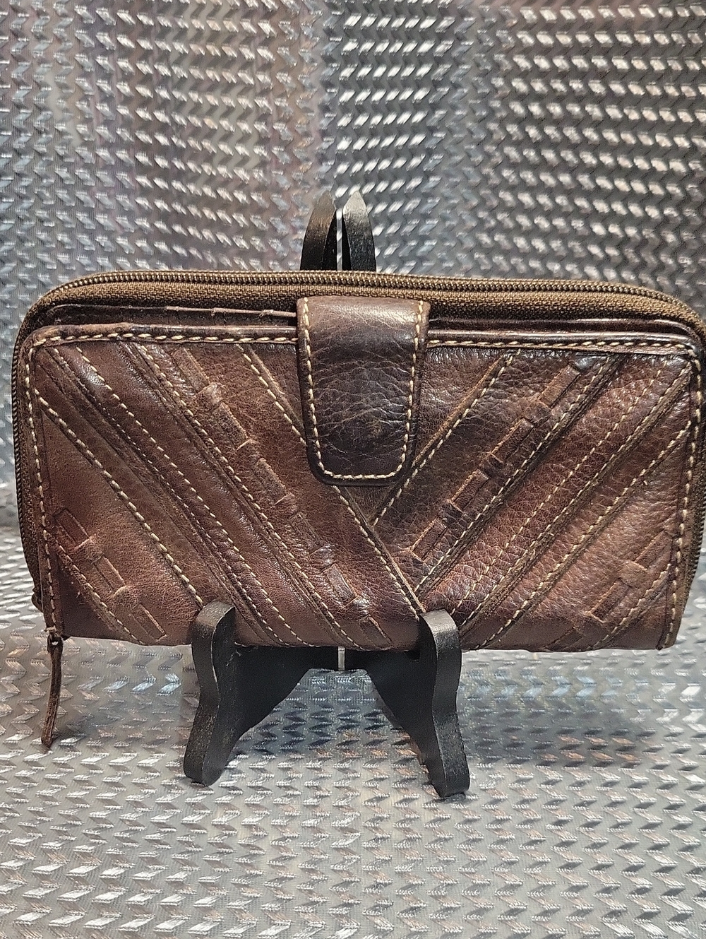 Fossil Brown Quilted Leather Zip Wallet Wristlet